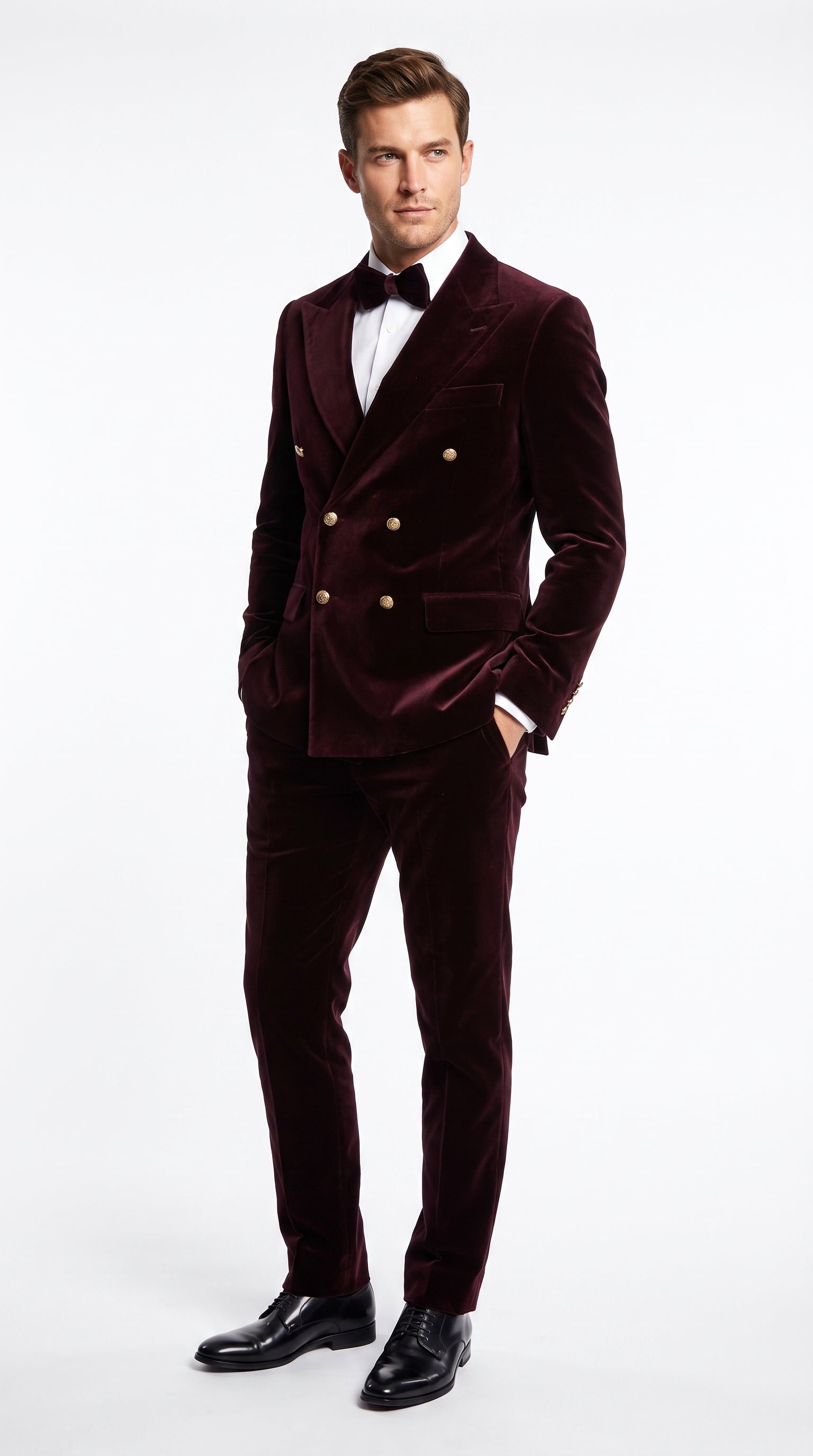 Men’s Rossi Man Zeus Dark Brown Velvet Double Breasted Tuxedo Suit, Formal Wedding Prom Dinner Suit Set - 34 Short or Extra Small