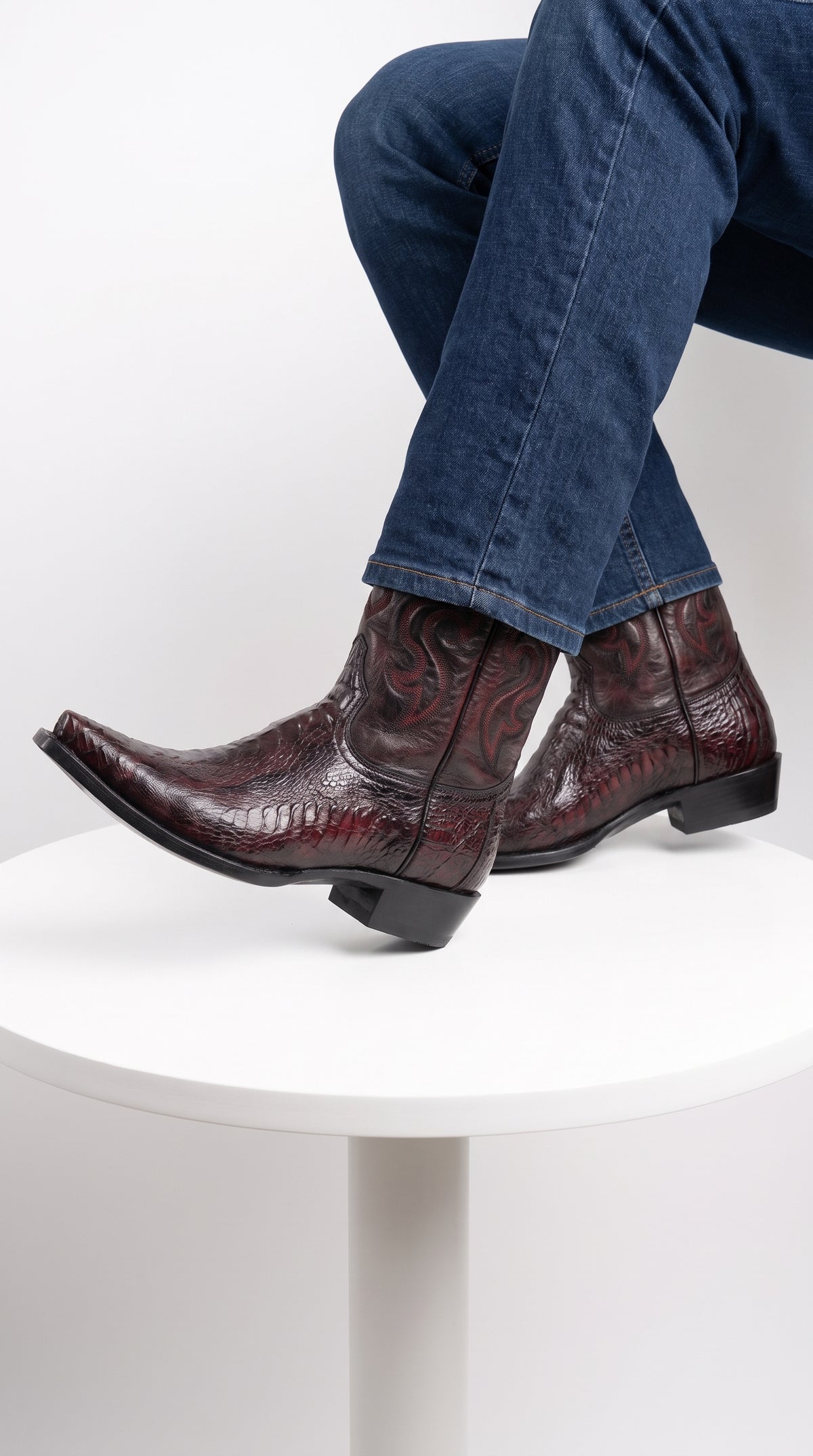 Los Altos Men’s Black Cherry Ostrich Leg Cowboy Boots, Exotic Dress Western Boots