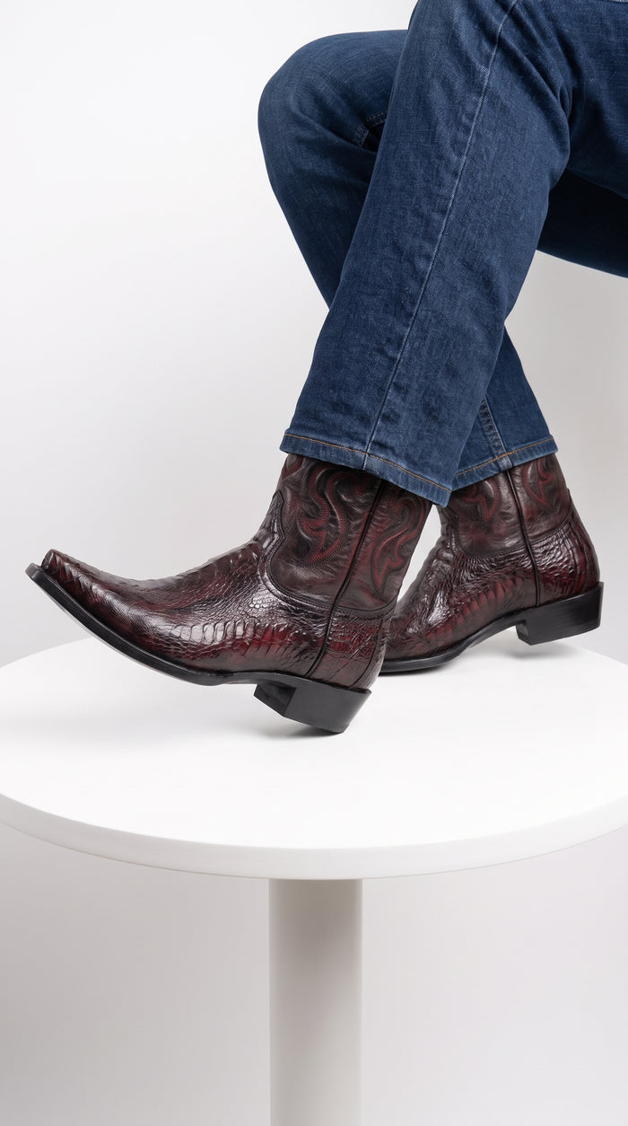 Los Altos Men’s Black Cherry Ostrich Leg Cowboy Boots, Exotic Dress Western Boots
