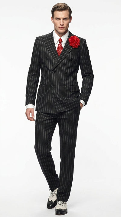 Men’s Gomez Addams Inspired Double Breasted Pinstripe Suit, Addams Family Style Costume Outfit