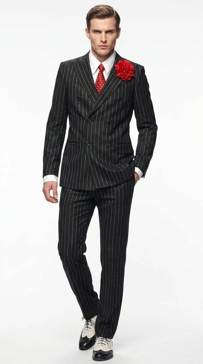 Men’s Gomez Addams Inspired Double Breasted Pinstripe Suit, Addams Family Style Costume Outfit