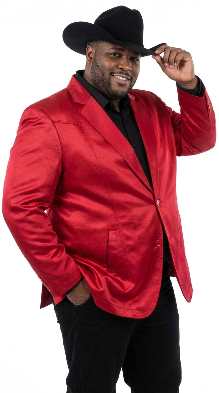 Men’s Western Red Blazer, Slim Fit Shiny Finish Sport Coat for Weddings Prom and Special Events