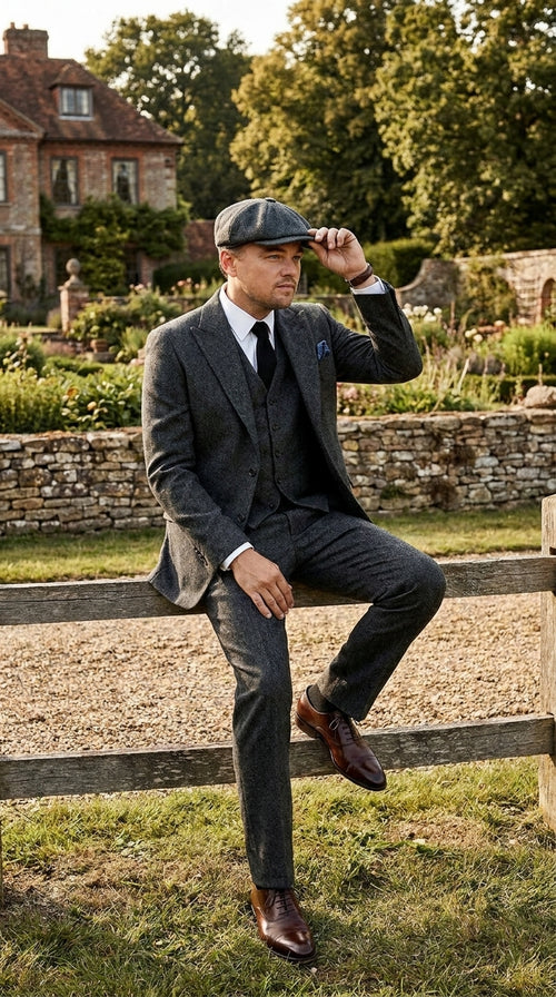 Men’s Charcoal 1920s Gangster 3 Piece Suit, Great Gatsby Formal Outfit for Weddings, Prom, Parties, and Theme Events