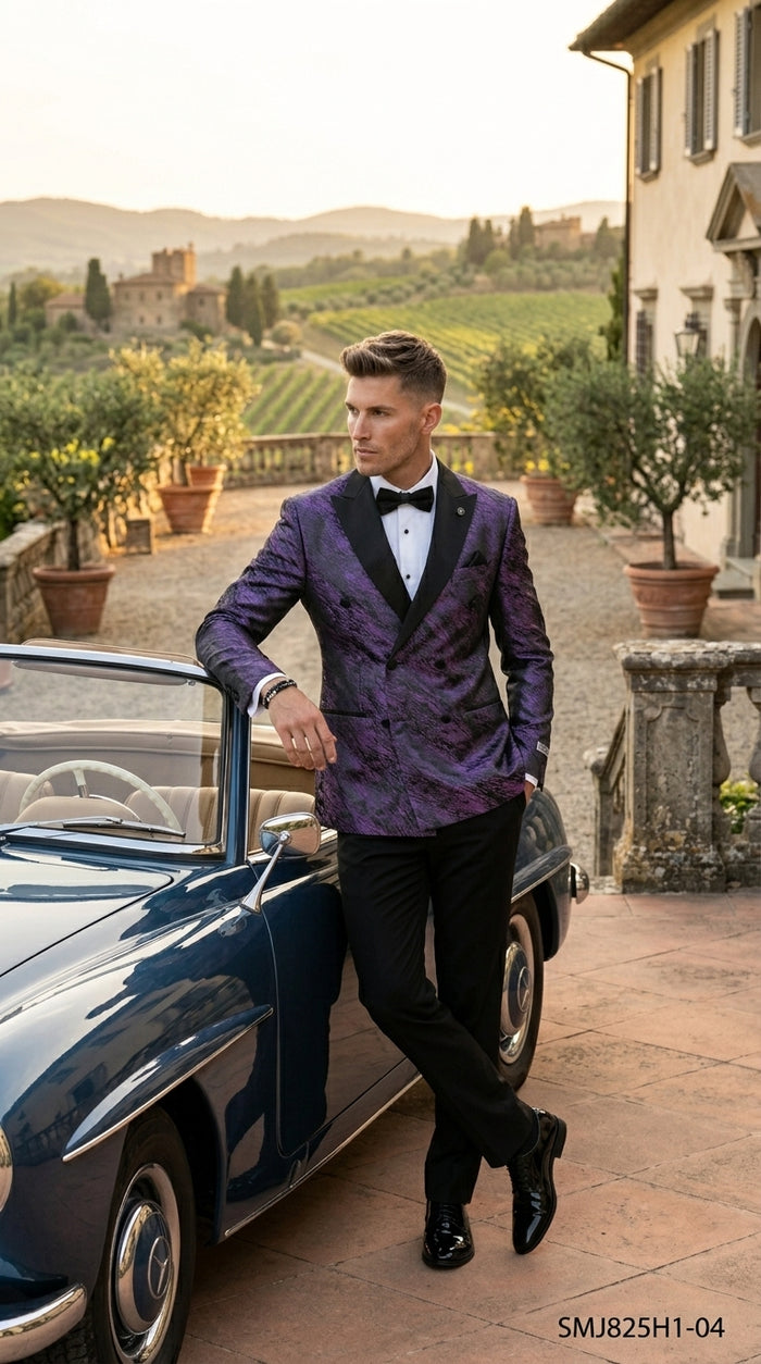 Stacy Adams Men’s High Fashion Pattern Sport Coat, Hybrid Fit Formal Blazer in Bronze, Silver, Red and Purple