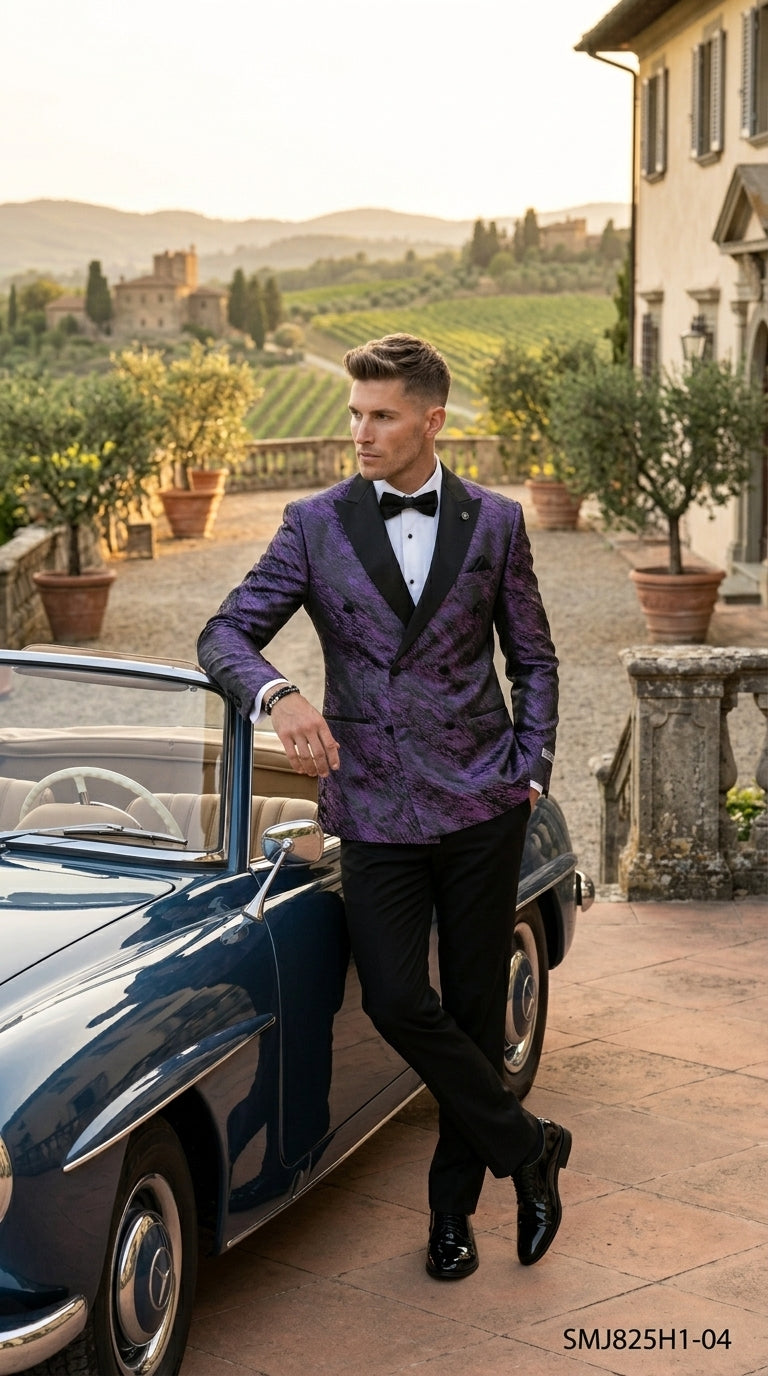 Stacy Adams Men’s High Fashion Pattern Sport Coat, Hybrid Fit Formal Blazer in Bronze, Silver, Red and Purple