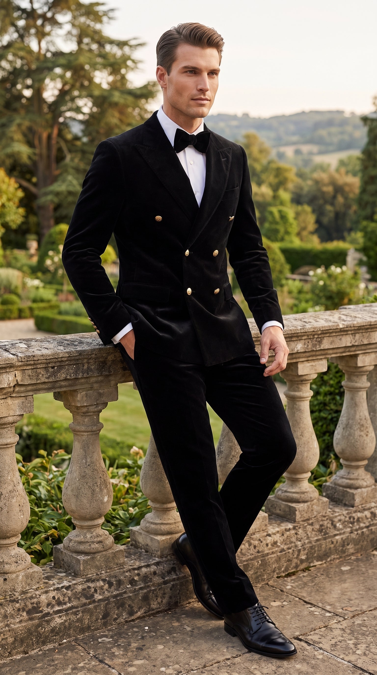Men’s Rossi Man Zeus Black Velvet Double Breasted Tuxedo Suit, Formal Wedding Prom Dinner Suit Set - 34 Short or Extra Small