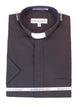 Men's Mandarin Banded Collar Pastor Preacher Minister Preacher Round Style Short Sleeve Black Collarless Shirt