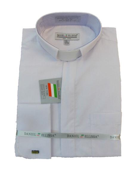 Best Designer Sale Men's Mandarin Banded Collar Preacher Round Style French Cuff Pastor Preacher Long Sleeve White Collarless Shirt