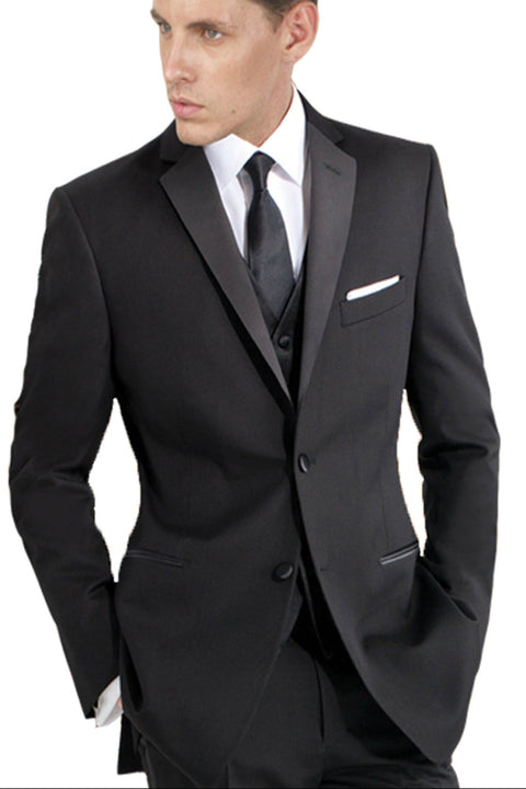Mantoni Black Wool 2-button 2-Piece Tuxedo
