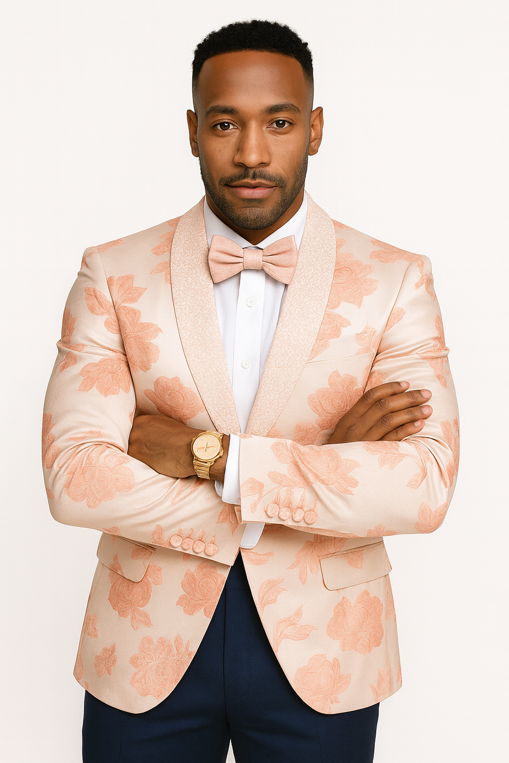 Mens Paisley Jeweled Shawl Prom 2026 Tuxedo in Blush Pink - 38 Short Jacket+32 Waist Adjustable 28to34)(Height: 5’4”to5’7”)(Neck 15-16.5)S-M)