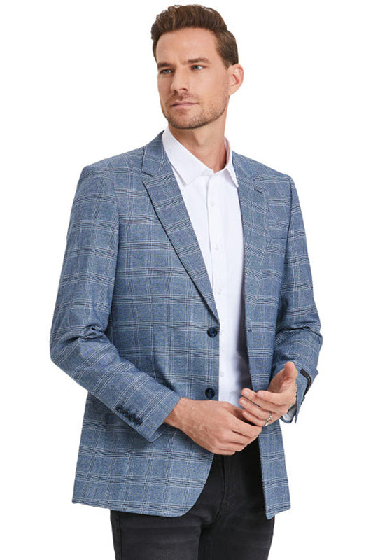 Slim Fit Men's Business Casual Plaid Sport Coat - Light Blue