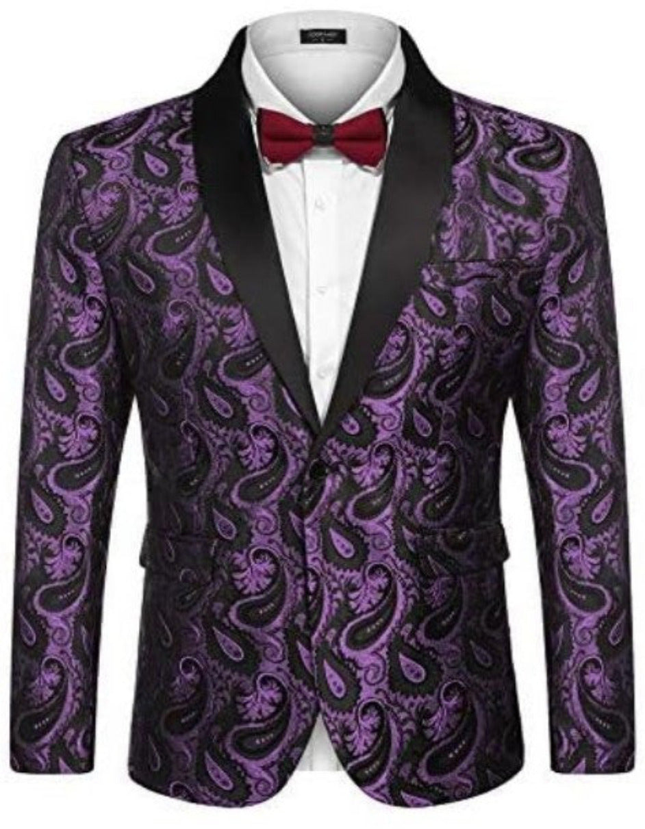 Mardi Gras Purple Tuxedo Dinner Jacket - Purple Paisley Blazer - S