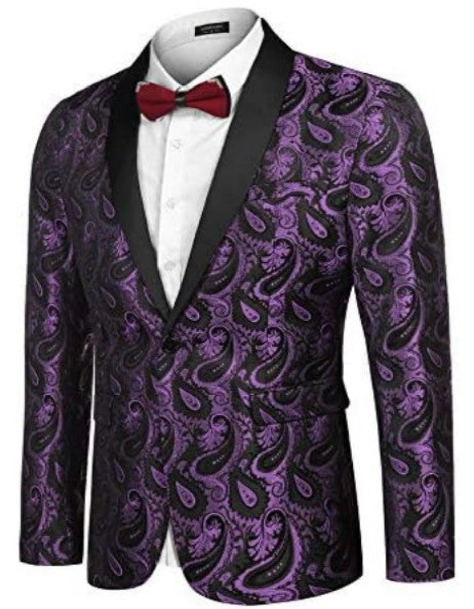 Mardi Gras Purple Tuxedo Dinner Jacket - Purple Paisley Blazer - S