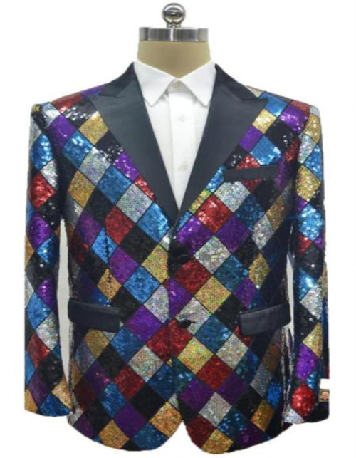 Sequin Tuxedo - Mens Blazer - Multi Color Dinner Jacket - Prom 2026 Shiny Tuxedo Jacket