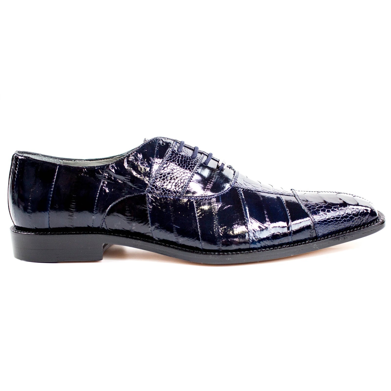 Men's Belvedere Mare Ostrich Leg & Eel Skin Dress Shoe in Navy Blue - 9-M