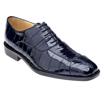 Men's Belvedere Mare Ostrich Leg & Eel Skin Dress Shoe in Navy Blue - 9-M