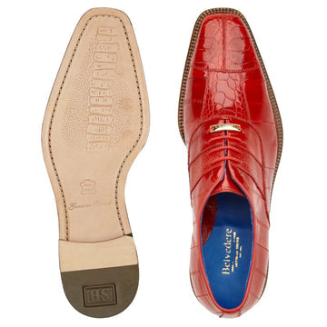 Men's Belvedere Mare Ostrich Leg & Eel Skin Dress Shoe in Red - 14-M