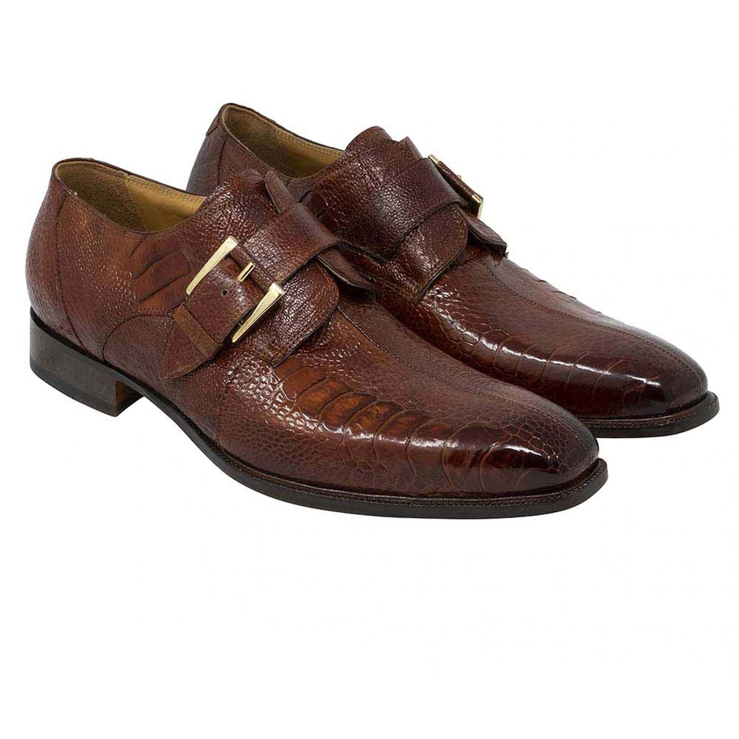 Mens Mauri Cardinal Ostrich Leg Monk Strap Dress Shoe in Brown - 8.5