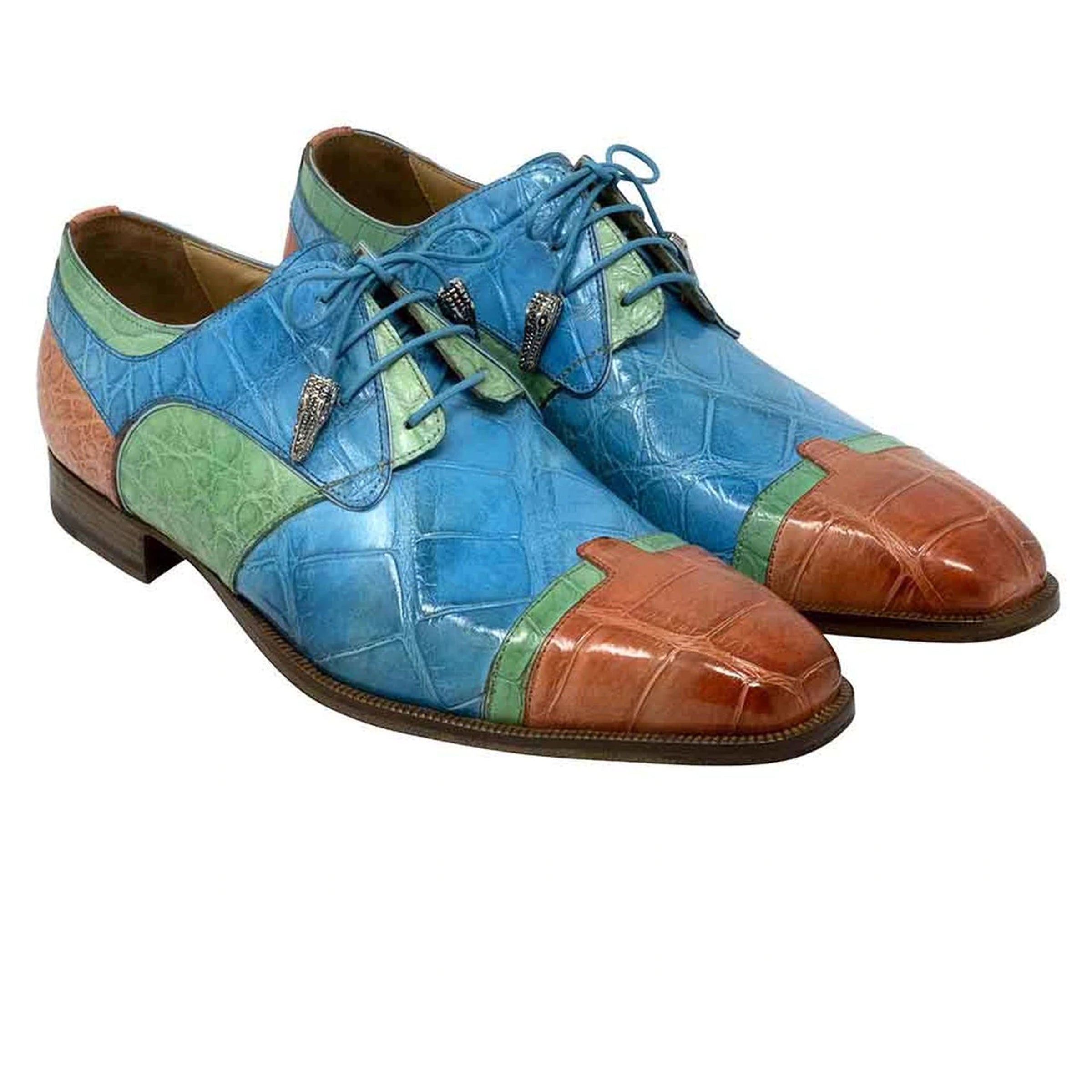 Mens Mauri Stephen Tri Color Alligator Dress Shoe in Blue|Green|Cognac - 9.5