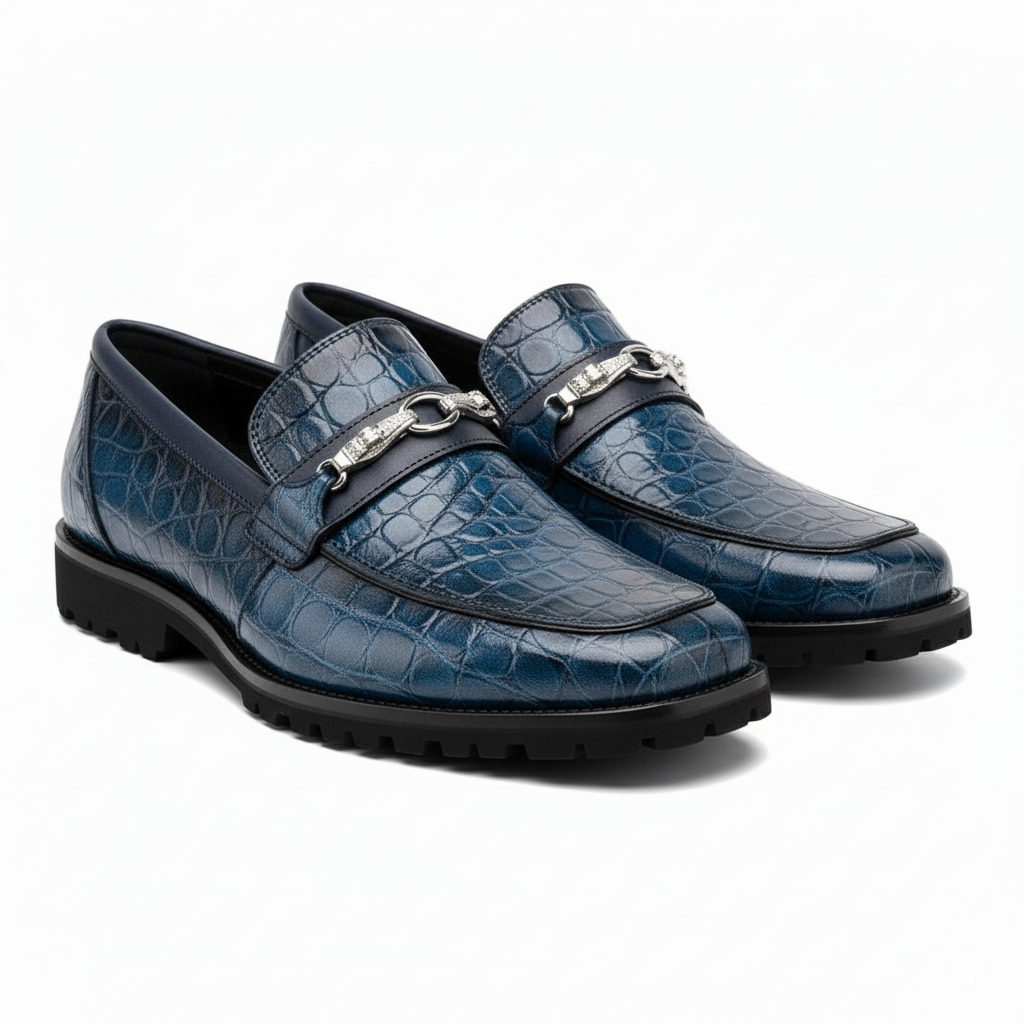 Men's Mauri Casual Alligator Loafers Blue Metal Bit Debonair - 8.5