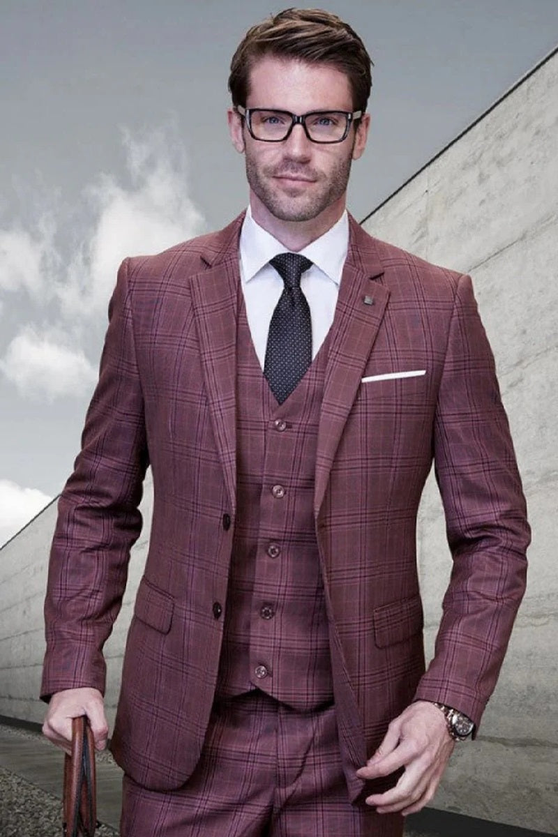 Big and Tall Suit - Mauve Plaid Big and Tall 3 PC Suit - 34 Short or Extra Small