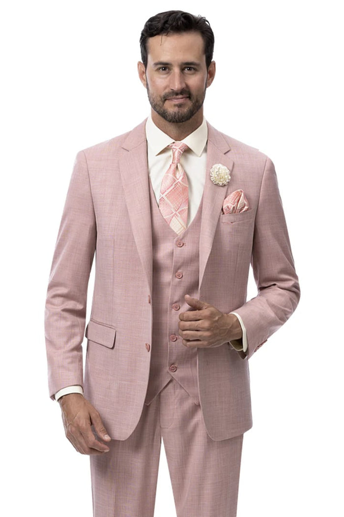 Cheap priced Suit  - Mens Modern Fit Two Button Vested Sharkskin Business Mauve Suit
