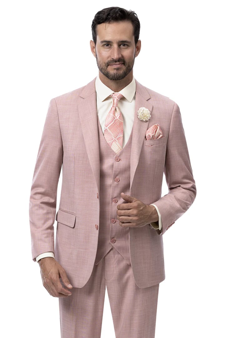 Cheap Suit - Mens Modern Fit Two Button Vested Sharkskin Business Mauve Suit