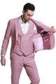 Cheap Suit - Men's Slim Fit One Button Peak Lapel Low Cut Double Breasted Vest Wedding Mauve Suit pink