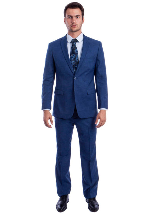 Cheap Priced Suit - Men's Two Button Modern Fit Linen Look Summer Suit blue