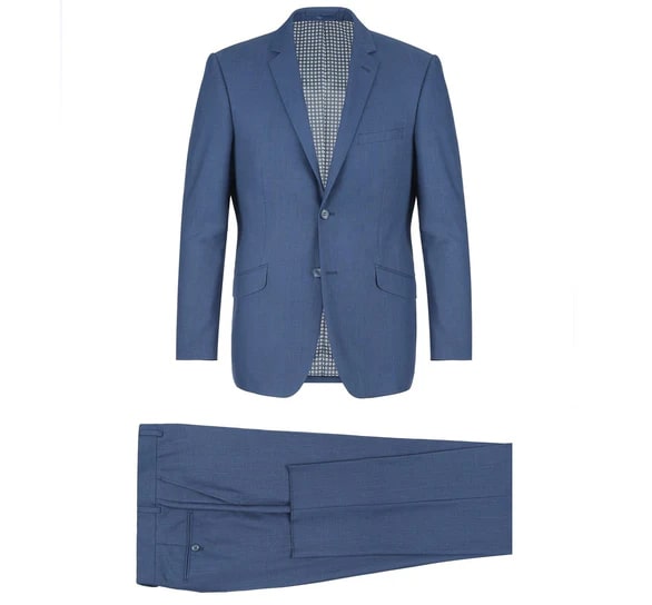 Renoir Clothing - Renoir Suit - Renoir Fashion - Performance 2-button Slim Fit Medium Blue Melange Check Renoir Suit