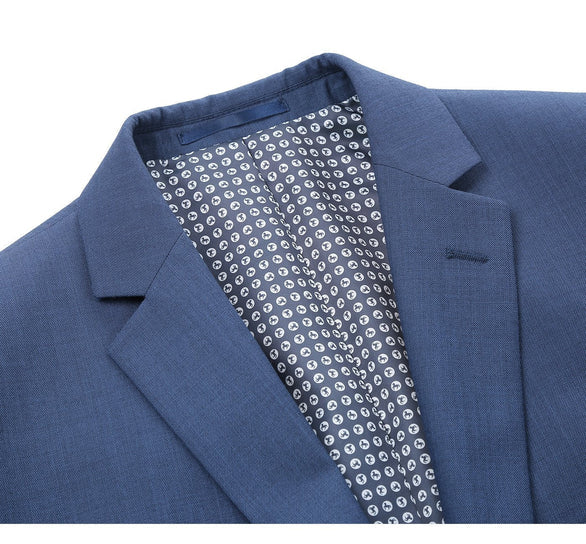 Renoir Clothing - Renoir Suit - Renoir Fashion - Performance 2-button Classic Fit Medium Blue Melange Check Renoir Suit - Coat Size 38