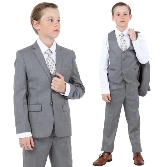 Perry Ellis Boys Sharkskin 5pc Suit, Medium Gray