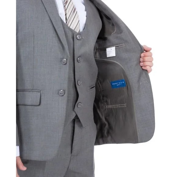 Perry Ellis Boys Sharkskin 5pc Suit, Medium Gray - Boy Size : 4 (Weight 38 to 49)