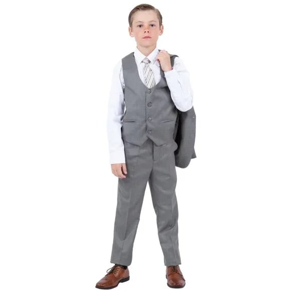 Perry Ellis Boys Sharkskin 5pc Suit, Medium Gray - Boy Size : 4 (Weight 38 to 49)