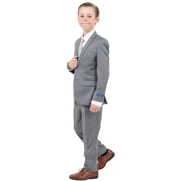 Perry Ellis Boys Sharkskin 5pc Suit, Medium Gray - Boy Size : 4 (Weight 38 to 49)