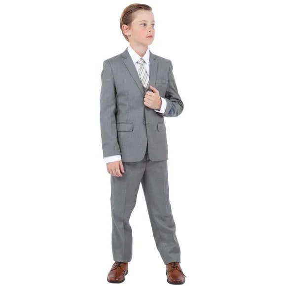 Perry Ellis Boys Sharkskin 5pc Suit, Medium Gray - Boy Size : 4 (Weight 38 to 49)