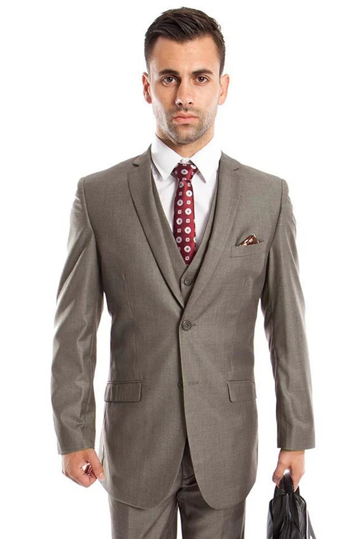 Cheap Suit - Men's Two Button Slim Fit Basic Vested Wedding Medium Grey Suit