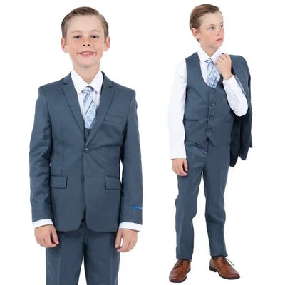 Perry Ellis Boys Sharkskin 5pc Suit, Medium Navy