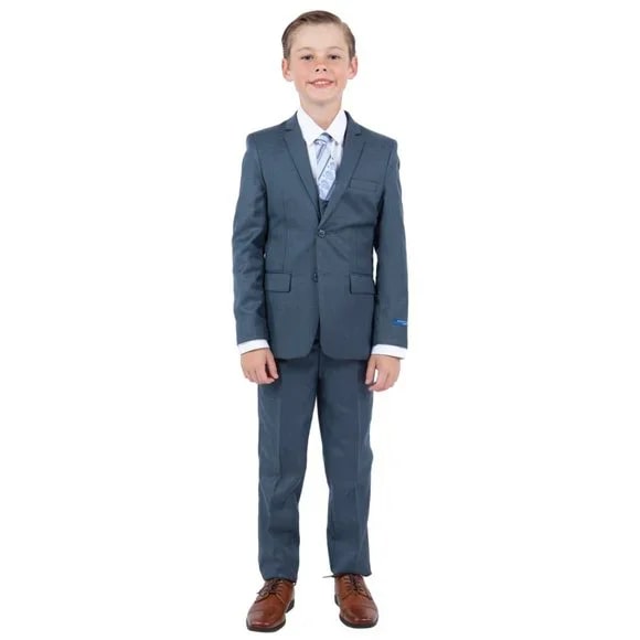 Perry Ellis Boys Sharkskin 5pc Suit, Medium Navy - Boy Size : 4 (Weight 38 to 49)
