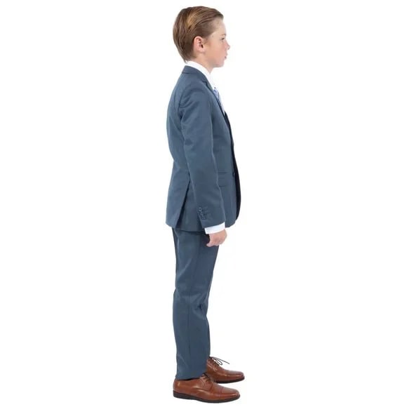 Perry Ellis Boys Sharkskin 5pc Suit, Medium Navy - Boy Size : 4 (Weight 38 to 49)