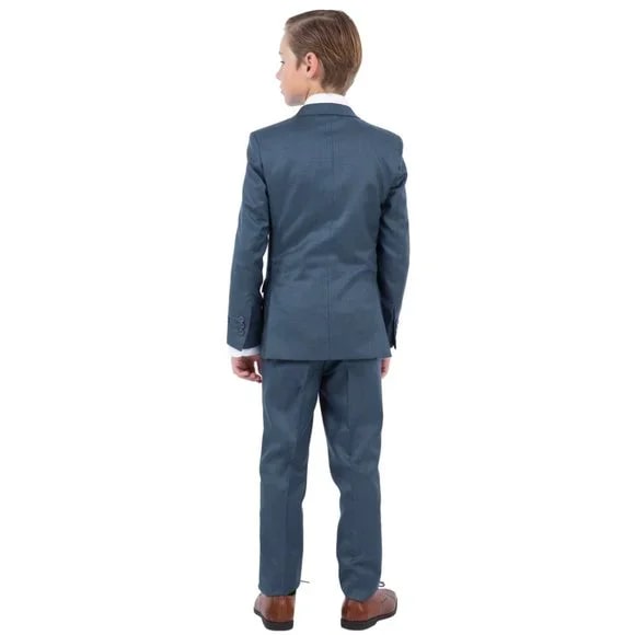 Perry Ellis Boys Sharkskin 5pc Suit, Medium Navy - Boy Size : 4 (Weight 38 to 49)