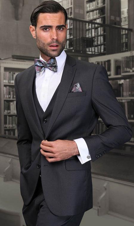 Men's Dark Grey Slim Fit Three Piece Suit-New Designer Collection - 58R