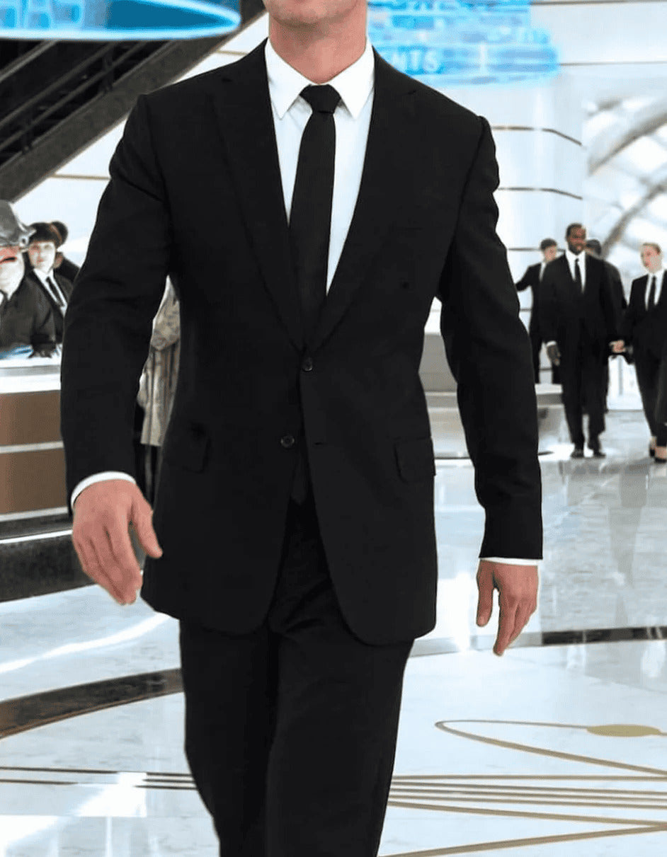 Mens in Black Suit | Shirt | Tie Costume Package - 38 Short Jacket+32 Waist Adjustable 28to34)(Height: 5 4 to5 7 )(Neck  15-16.5)S-M)