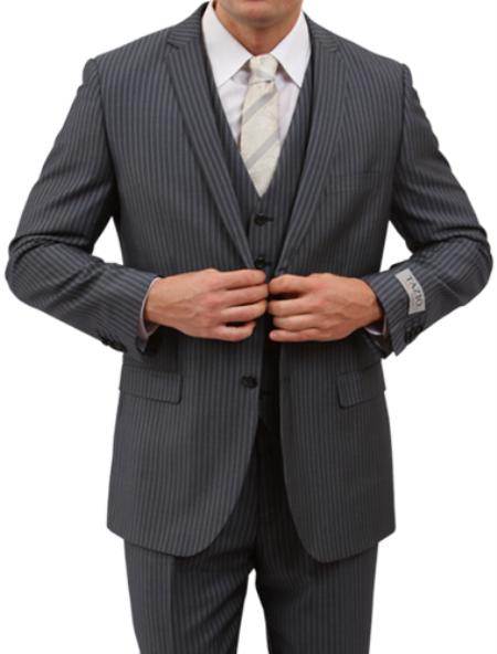 Mens 2 Button Front Closure Grey Pinstripe Slim Fit Suit