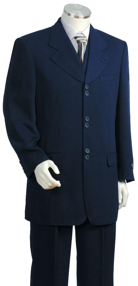 Men's 3 Piece Fashion Dark Navy Zoot Suit - 36 Regular Jacket+30 Waist Adjustable 26to32)Height: 5'7"-6')(Neck: 14.5-16:S)