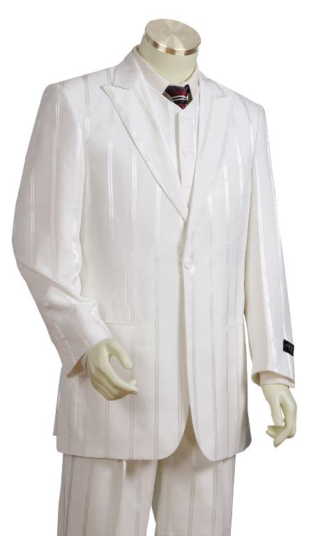 Men's 3 Piece Off white Cream Ivory Zoot Suits For Men Shadow Stripe tone on tone - 36 Regular Jacket+30 Waist Adjustable 26to32)Height: 5'7"-6')(Neck: 14.5-16:S)