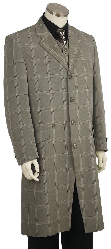 Men's Fashion Plaid ~ Windowpane Zoot Suit Grey - 36 Regular Jacket+30 Waist Adjustable 26to32)Height: 5'7"-6')(Neck: 14.5-16:S)