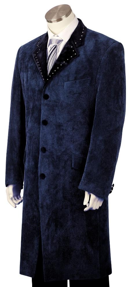 Men's Fashionable 4 Button Dark Navy Long Zoot Suit - 36 Regular Jacket+30 Waist Adjustable 26to32)Height: 5'7"-6')(Neck: 14.5-16:S)