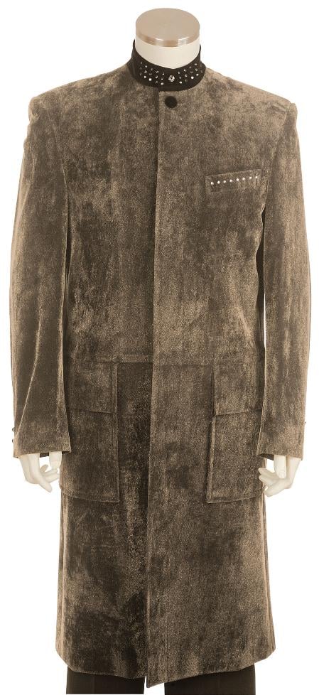 Men's Fashionable Taupe Long Zoot Suit 45'' Long Jacket EXTRA LONG JACKET Maxi Very Long - 36 Regular Jacket+30 Waist Adjustable 26to32)Height: 5'7"-6')(Neck: 14.5-16:S)