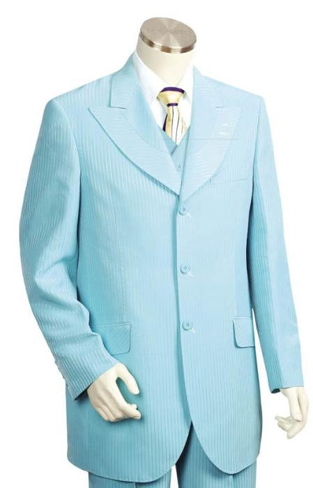 Men's Long Zoot Suit in turquoise ~ Light Blue Stage Party - 38 Short Jacket+32 Waist Adjustable 28to34)(Height: 5’4”to5’7”)(Neck 15-16.5)S-M)